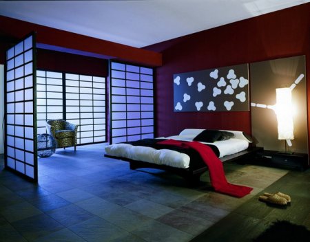 Интерьер спальной комнаты в японском стиле